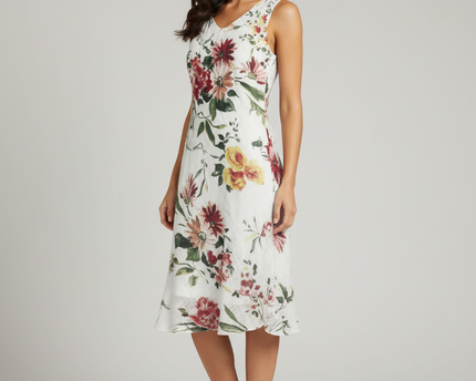 Charlie B Vintage White Floral Fit & Flare Sleeveless Dress