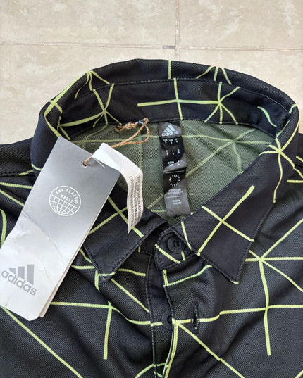 Adidas Jacquard Lines Golf Shirt Modern Black Polo - M | New With Tags