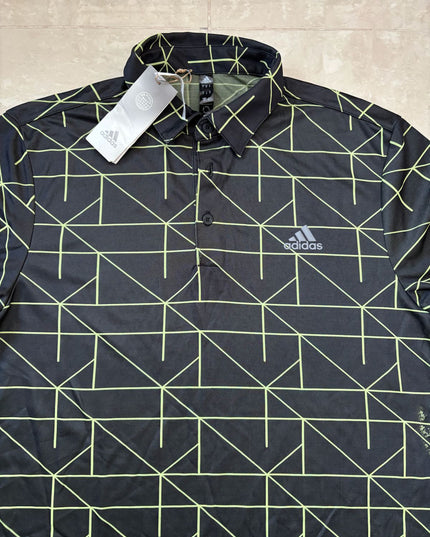Adidas Jacquard Lines Golf Shirt Modern Black Polo - M | New With Tags