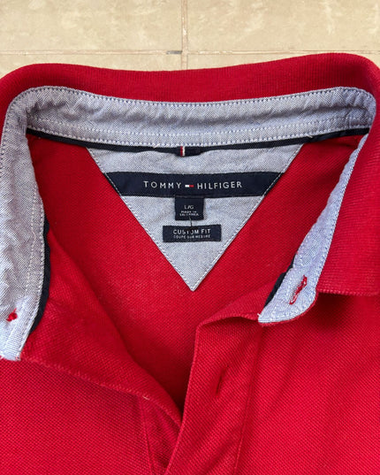 Tommy Hilfiger Custom Fit Red Oxford-Collar Polo Shirt - L