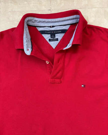 Tommy Hilfiger Custom Fit Red Oxford-Collar Polo Shirt - L
