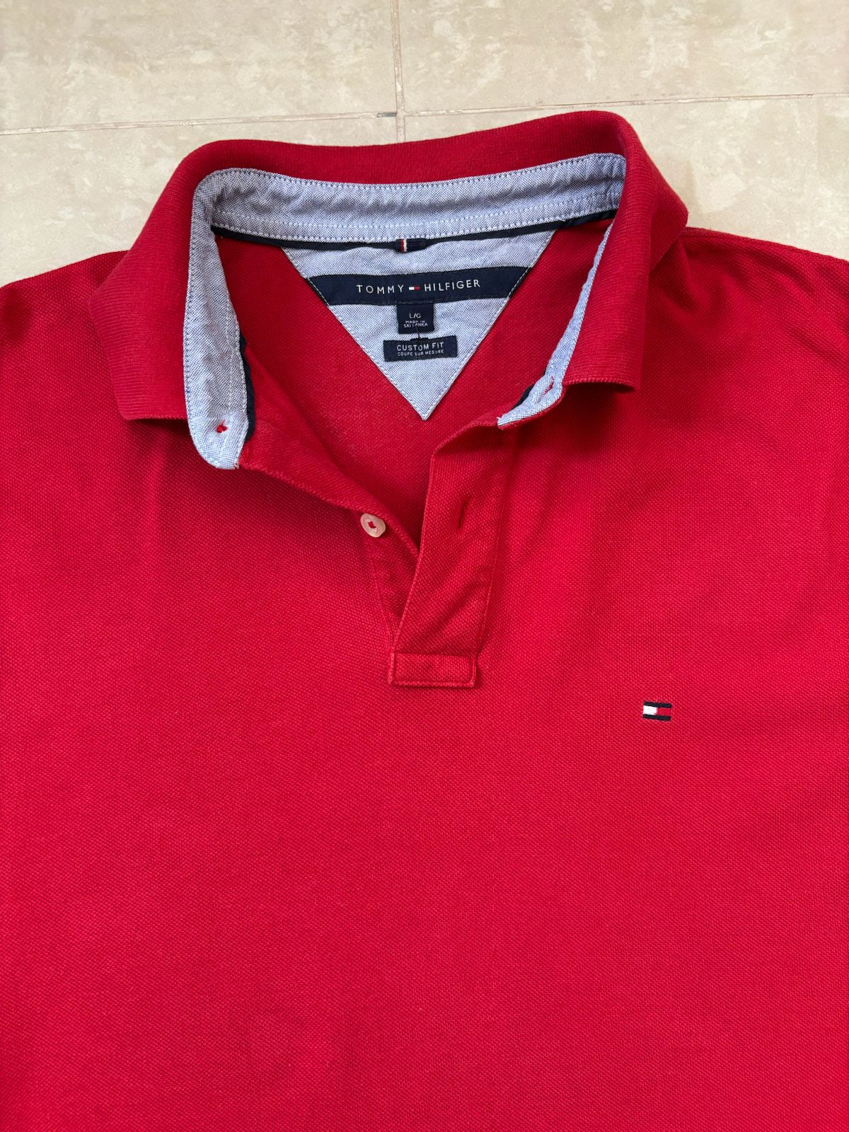 Tommy Hilfiger Custom Fit Red Oxford-Collar Polo Shirt - L