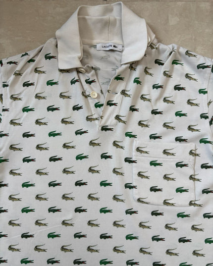Lacoste Rare All-Over Croc Embroidered White Polo Shirt - L