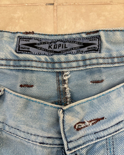 Kopil Distressed with Embellished Details Blue Denim Shorts- S | Waist: 30"