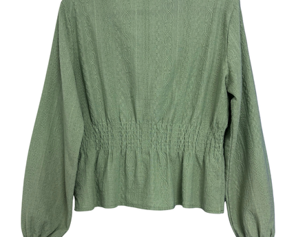 hui2ue Green Smocked Waist Tie-Neck Blouse