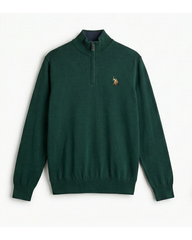 U.S. Polo Assn. Green Quarter-Zip Knit Sweater