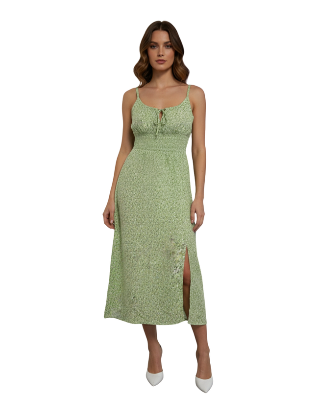 Hollister Green Floral Smocked Cami Midi Dress