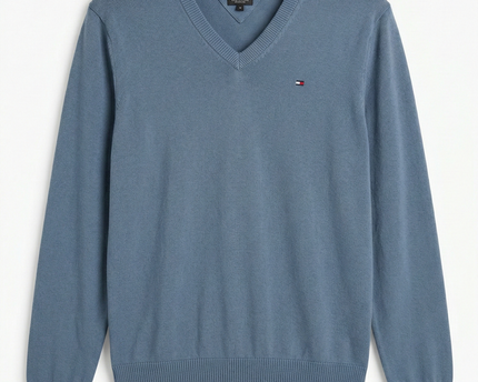 Hilfiger Denim Blue V-Neck Cotton Blend Sweater