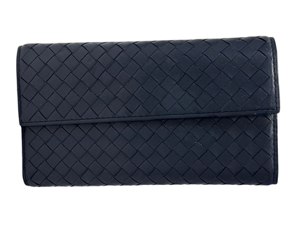 Bottega Veneta Navy Intrecciato Woven Leather Wallet