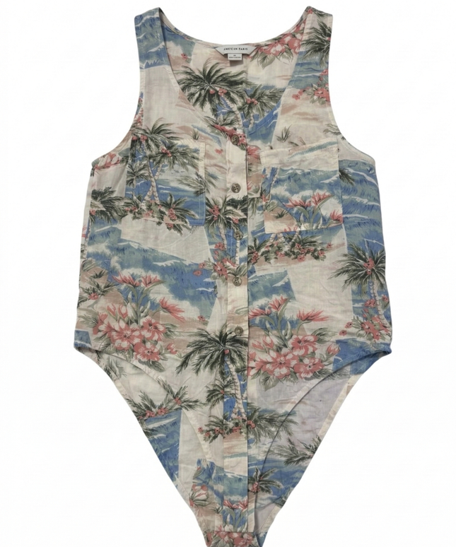 American Eagle Multicolor Tropical Print Button-Front Bodysuit