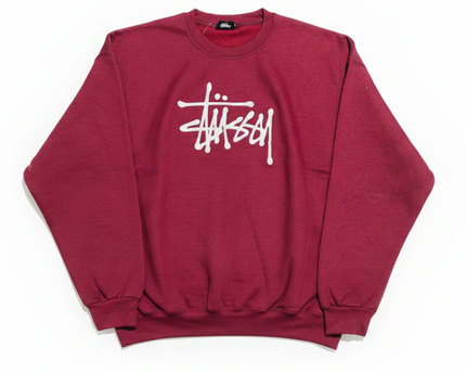 Reworked Reworked Stussy Burgundy Embroidered Logo Relaxed Sweatshirt