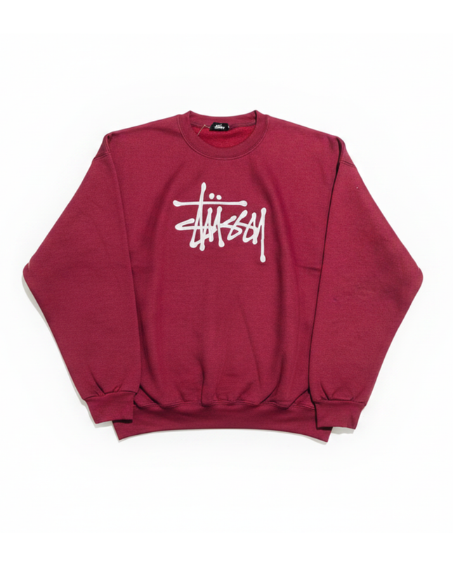 Reworked Reworked Stussy Burgundy Embroidered Logo Relaxed Sweatshirt