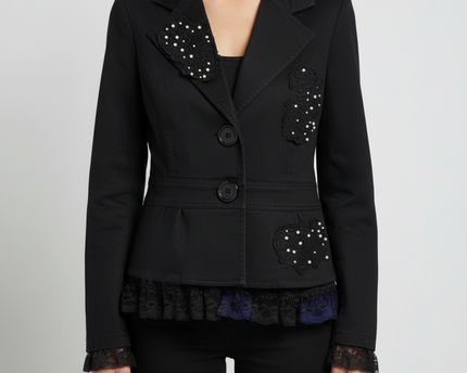 Ceres Black Lace Pearl Embellished Fashion Jacket