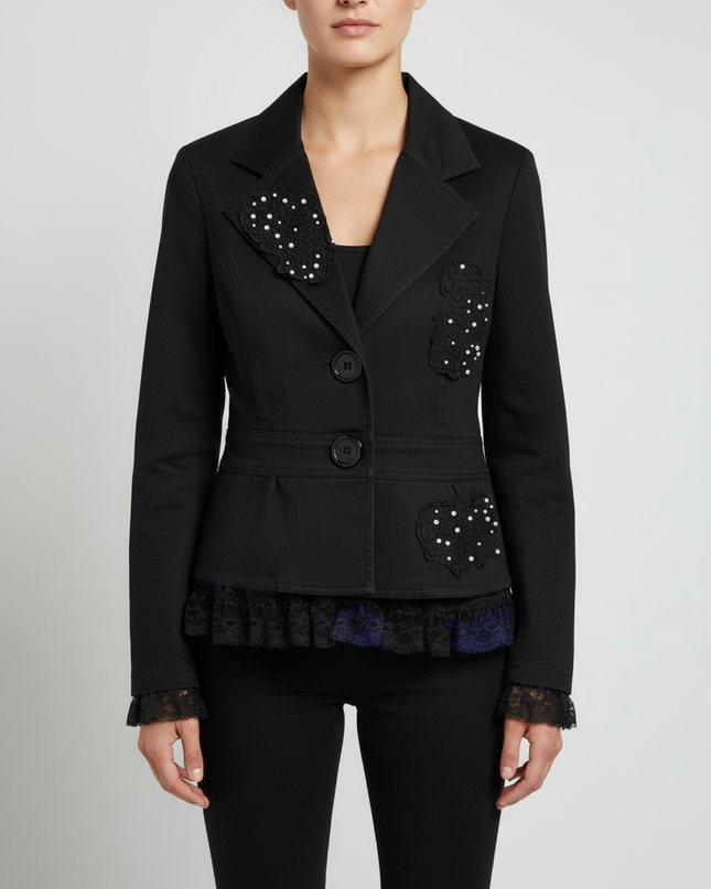 Ceres Black Lace Pearl Embellished Fashion Jacket