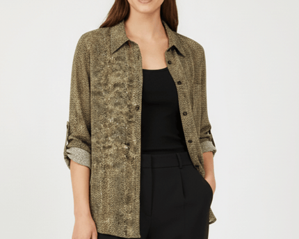 GUESS Leopard-Print Chiffon Button-Up Shirt Brown