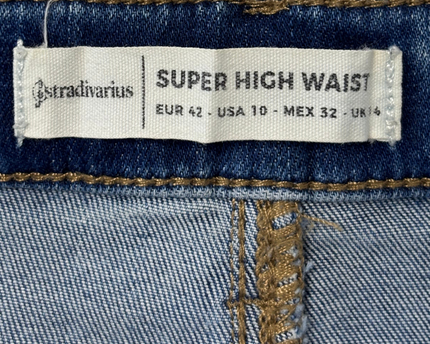 Stradivarius Medium Wash Pearl Embellished Super High Waist Skinny Jeans