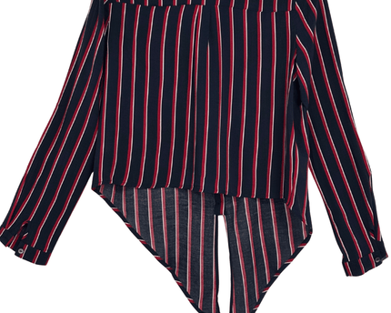 Forever 21 Navy, Red & White Striped Open Tie-Back Shirt