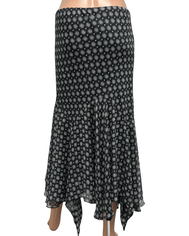 Vintage Boho Black & White Asymmetrical Midi Skirt