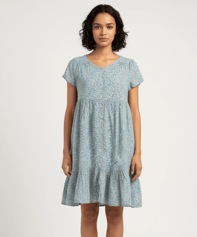 Ralph Lauren Blue Floral Cotton Button-Front Tiered Dress
