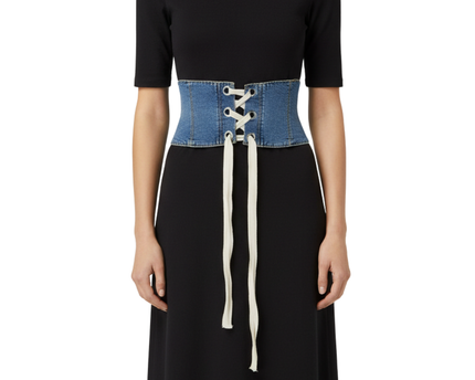 Stradivarius Blue Denim Lace-Up Corset Belt