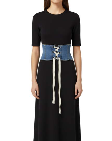 Stradivarius Blue Denim Lace-Up Corset Belt