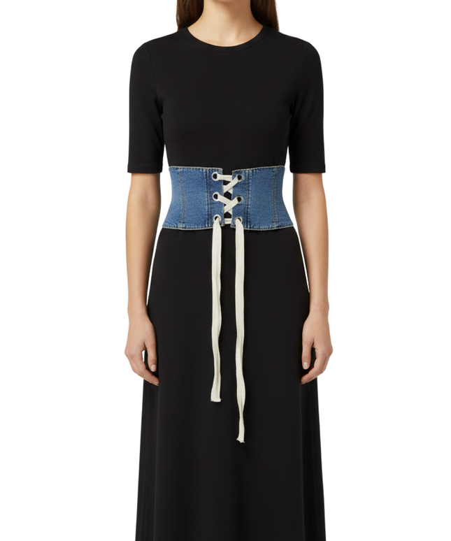 Stradivarius Blue Denim Lace-Up Corset Belt