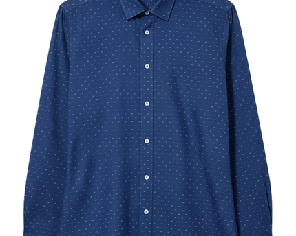 Tudors Slim Fit Navy Blue Patterned Dress Shirt