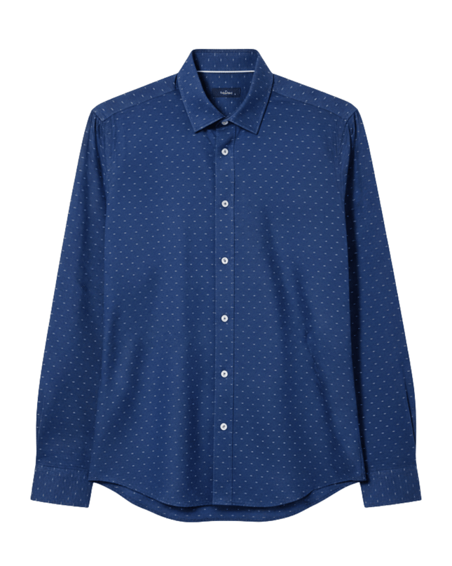 Tudors Slim Fit Navy Blue Patterned Dress Shirt