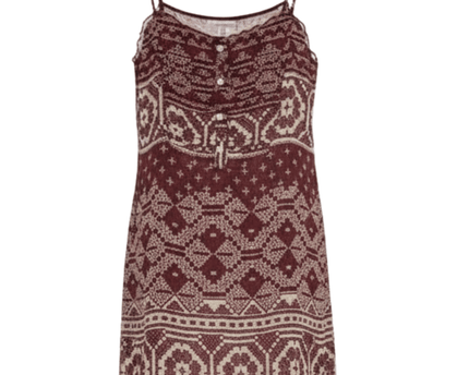 Stradivarius Burgundy Boho Print Cami with Lace Trim Mini Dress