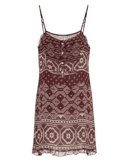 Stradivarius Burgundy Boho Print Cami with Lace Trim Mini Dress
