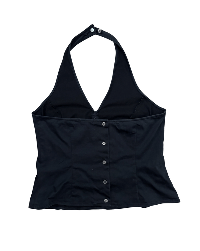 Black Cotton-Viscose Button-Down Halter Top - XS