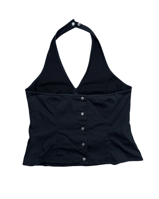 Black Cotton-Viscose Button-Down Halter Top - XS