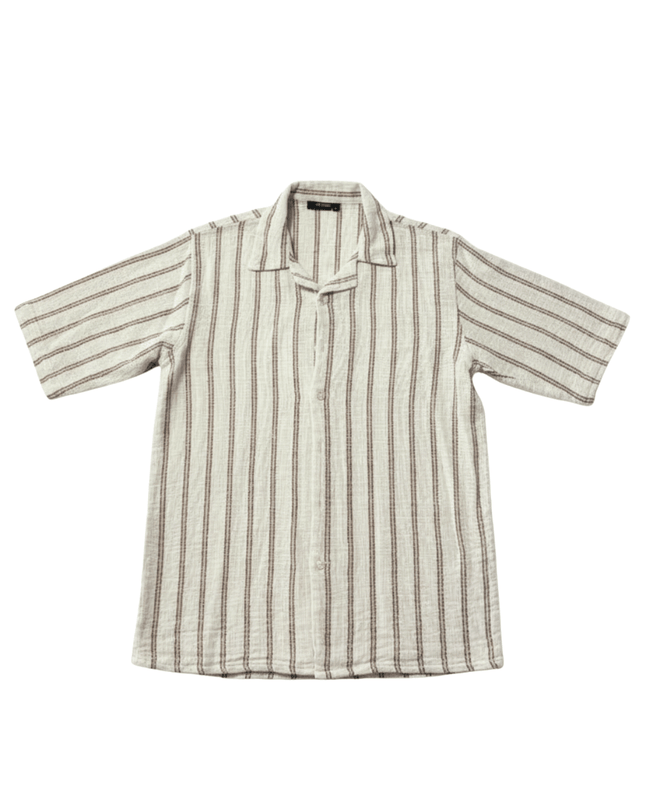 Alkaram Off-White Striped Textured Short Sleeve Shirt