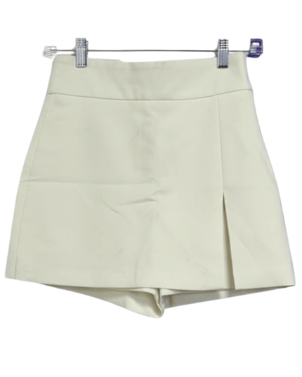 Zara White Asymmetrical Front Slit Tailored Mini Skort