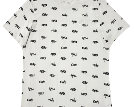 Nike Allover Script Logo Cream White Cotton T-Shirt