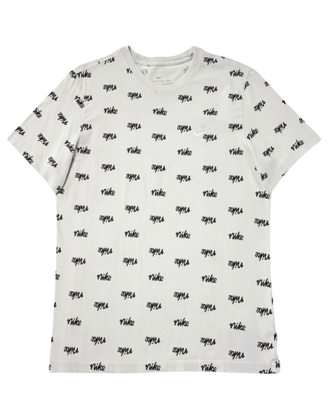 Nike Allover Script Logo Cream White Cotton T-Shirt