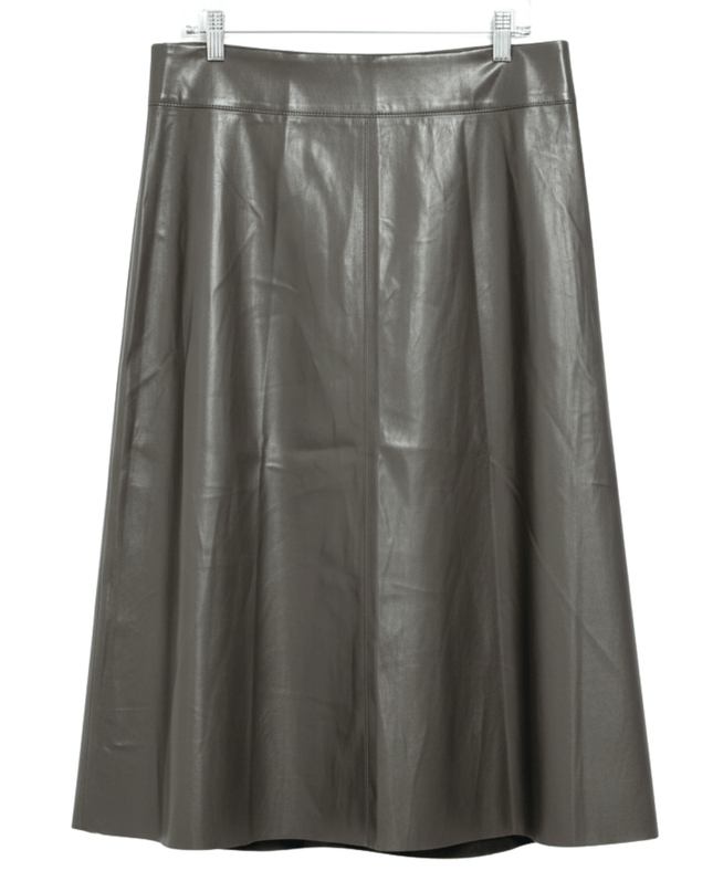 M&S Collection Faux Leather Panelled in Dark Chocolate Brown Midi Skirt | With Tags