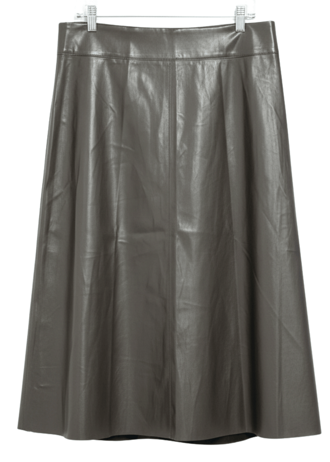 M&S Collection Faux Leather Panelled in Dark Chocolate Brown Midi Skirt | With Tags