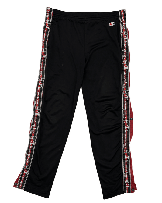 Champion Black Snap Casual Track Pants - M | Waist: 34"