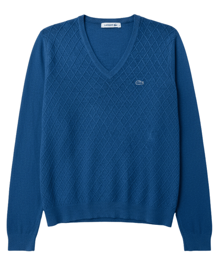 Lacoste Argyle Diamond Knit Blue V-Neck Sweater