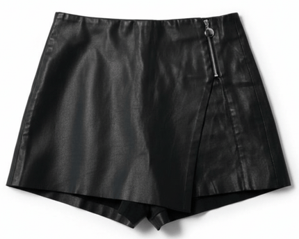 Zara Black Faux Leather Asymmetric Skort