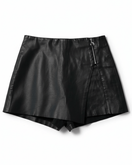 Zara Black Faux Leather Asymmetric Skort