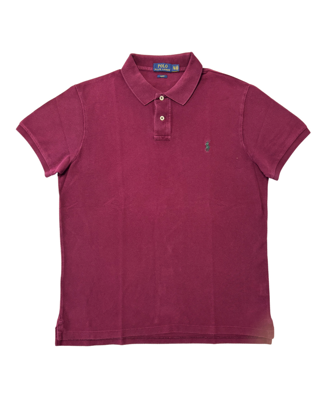 Ralph Lauren Slim Fit Burgundy Piqué Polo Shirt - L