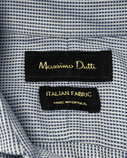 Massimo Dutti Blue White Micro-Pattern Italian Fabric Long Sleeve Shirt