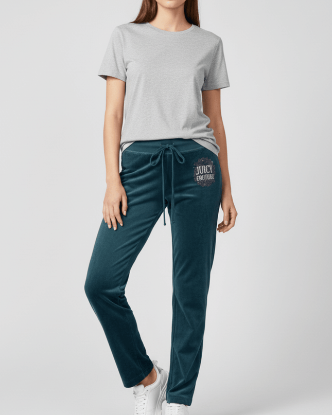 Juicy Couture Teal Green Rhinestone Velour Track Pants