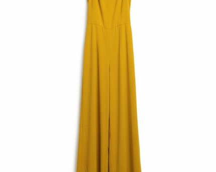 Forever 21 Mustard Yellow Halter Wide Leg Criss Cross Back Jumpsuit
