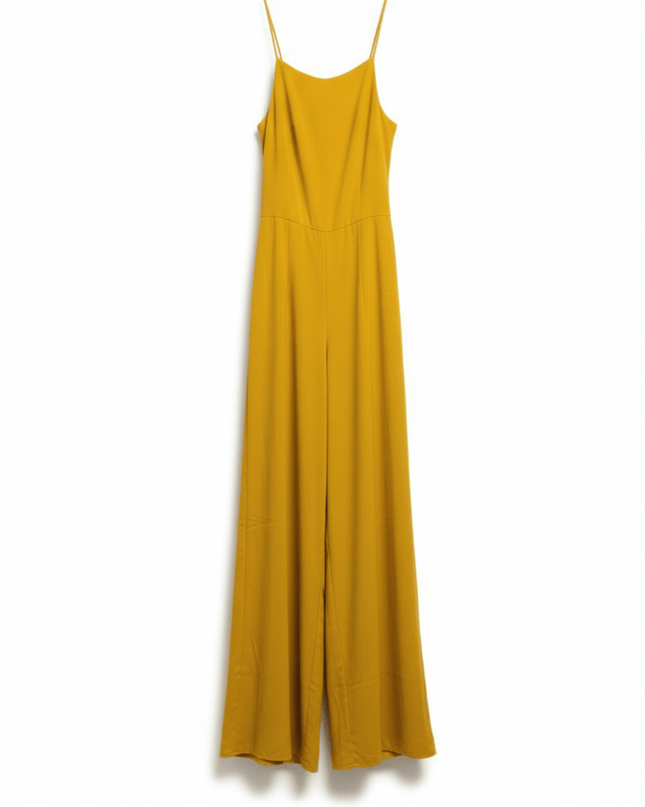 Forever 21 Mustard Yellow Halter Wide Leg Criss Cross Back Jumpsuit