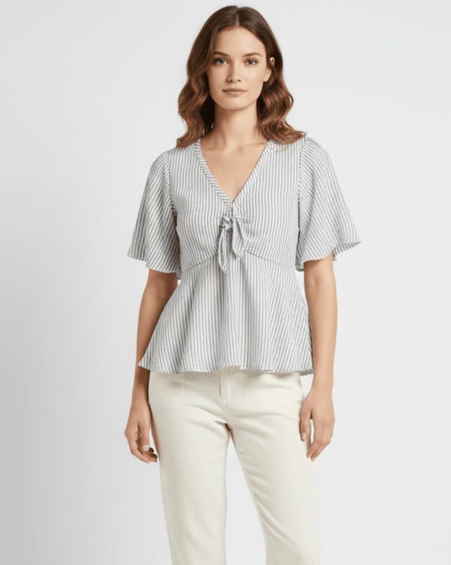 Abercrombie & Fitch Tie-Front Blue Striped Peplum Blouse