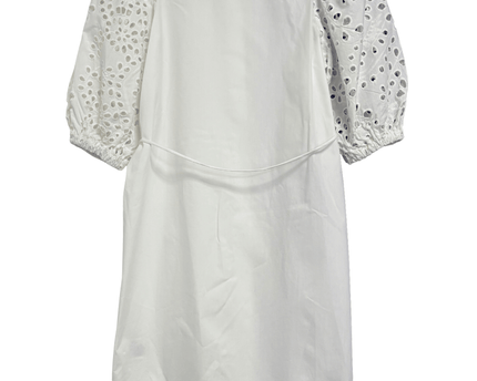 H&M White Broderie Anglaise Eyelet Puff Sleeve Tie-Waist Shirt Dress