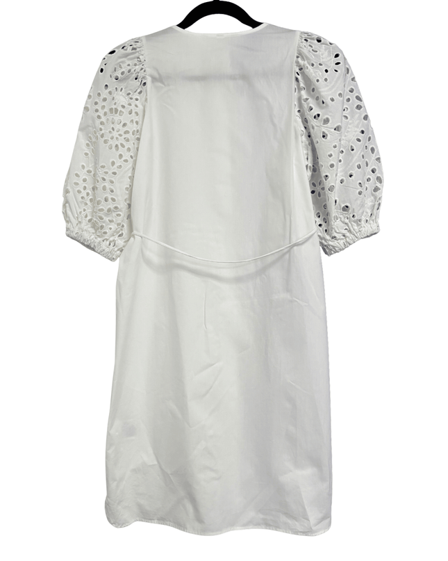 H&M White Broderie Anglaise Eyelet Puff Sleeve Tie-Waist Shirt Dress